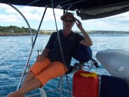 Sally enjoying a celebratory drink on arrival in Kupang